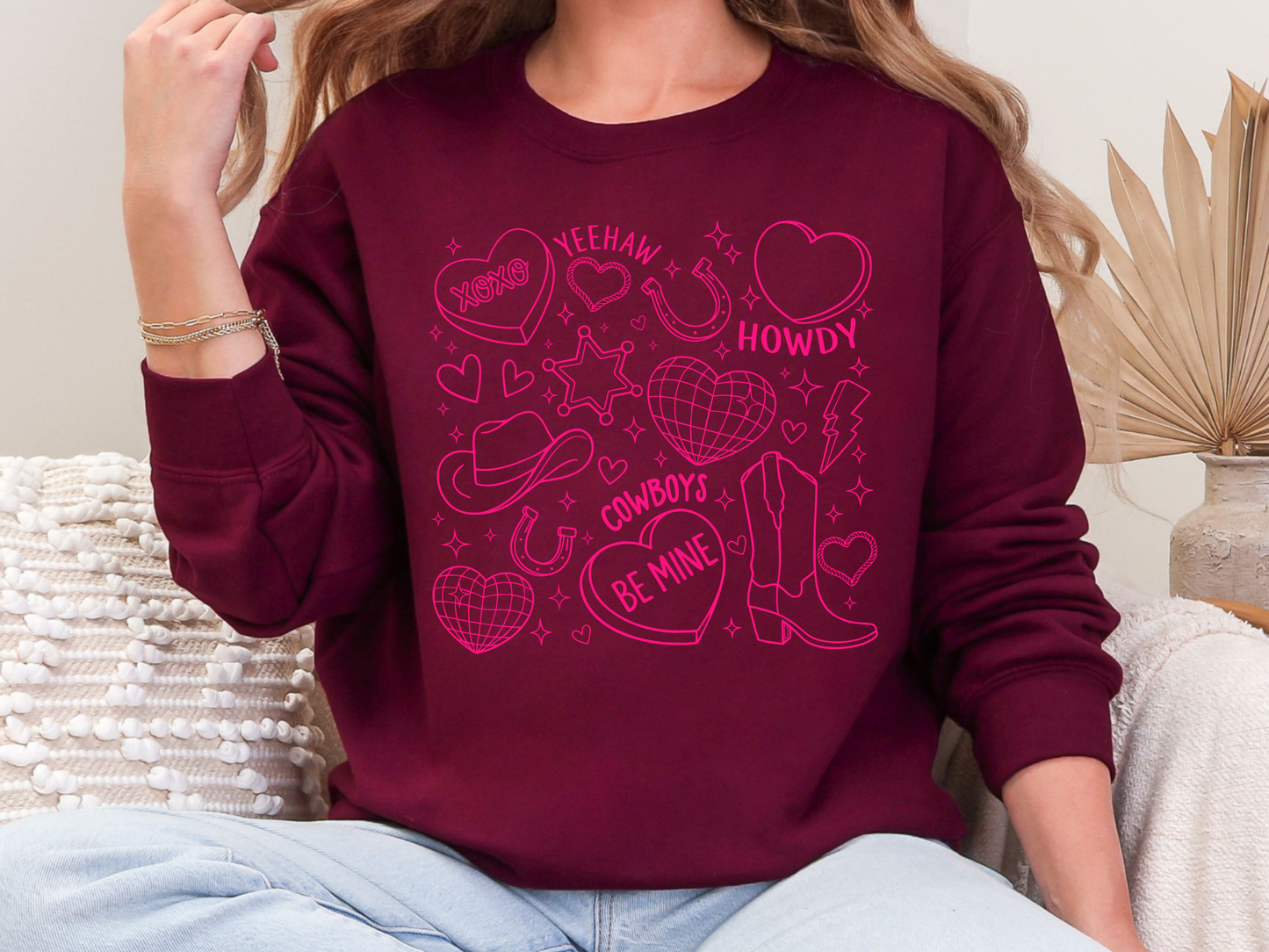 "Cowboy Romance Doodles" Crewneck