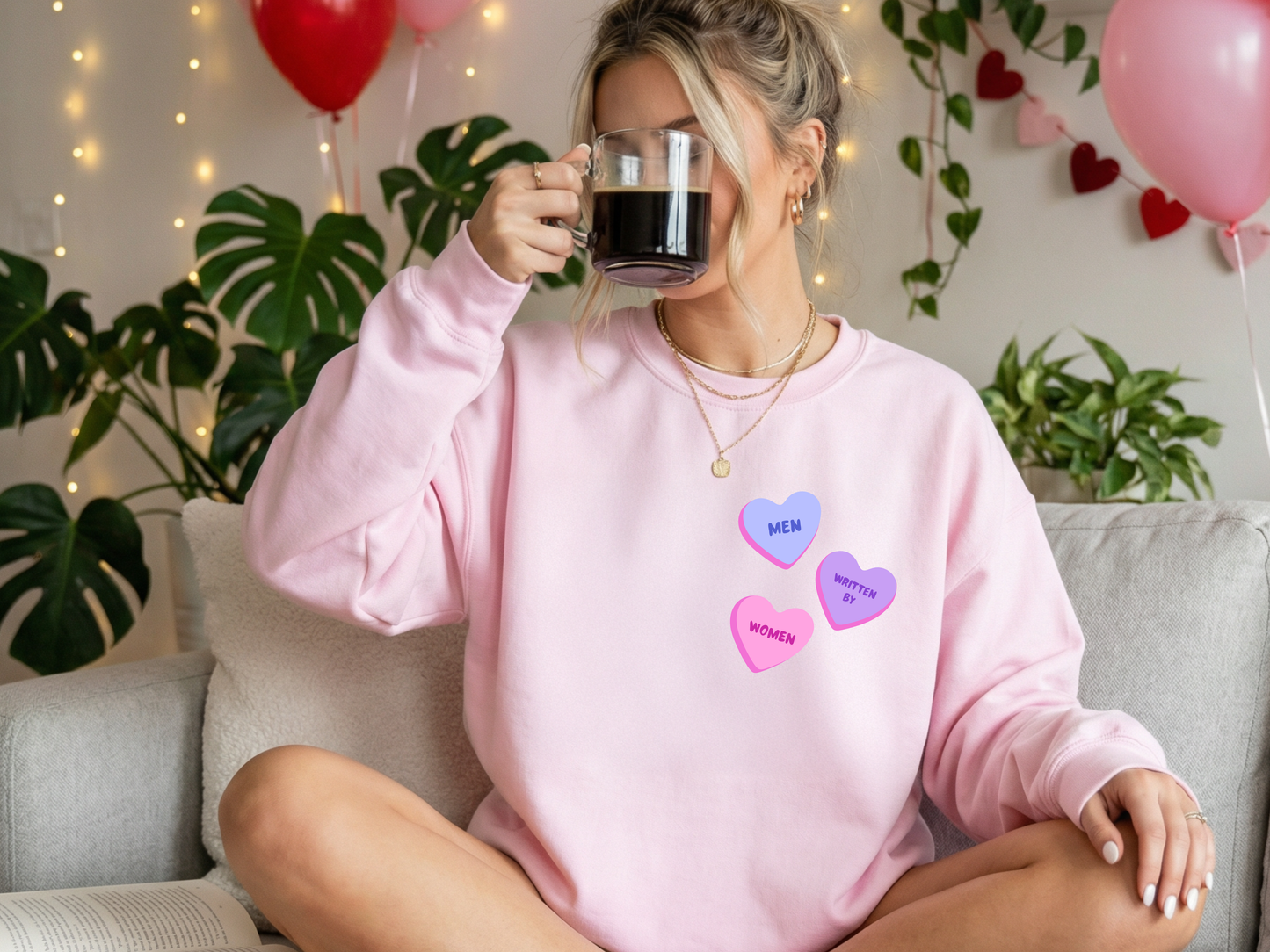 "Men Written By Women Candy Hearts" Crewneck
