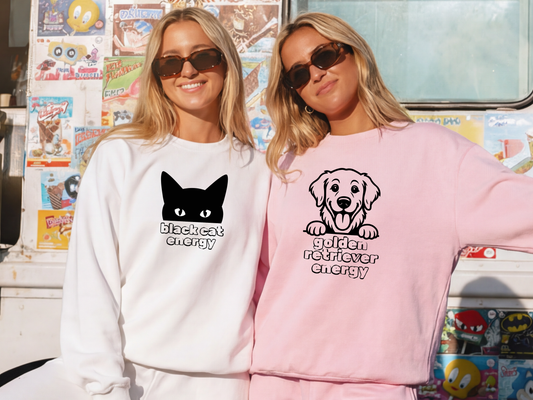 "Golden Retriever + Black Cat Energy" BFF Crewnecks