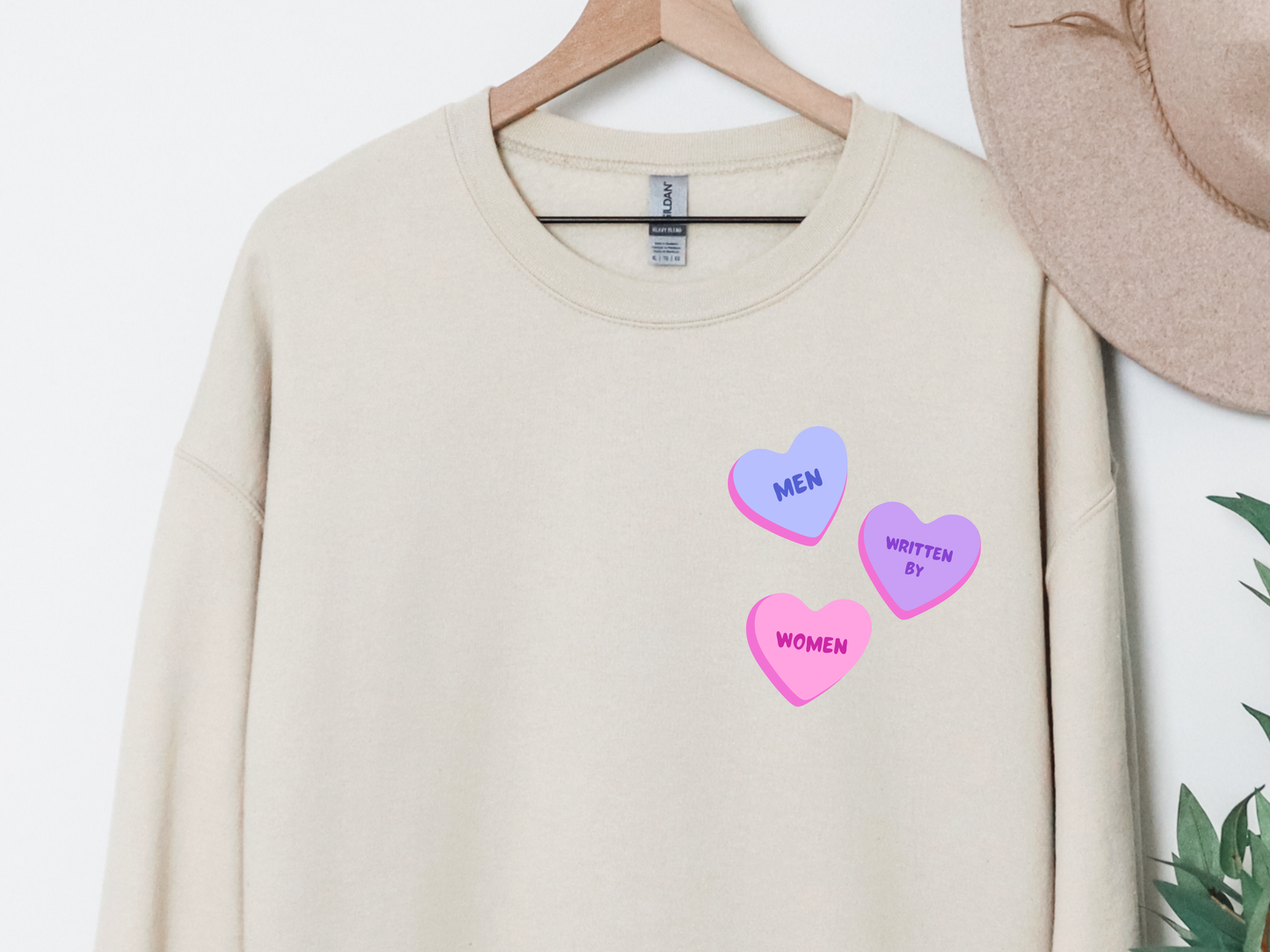 "Men Written By Women Candy Hearts" Crewneck