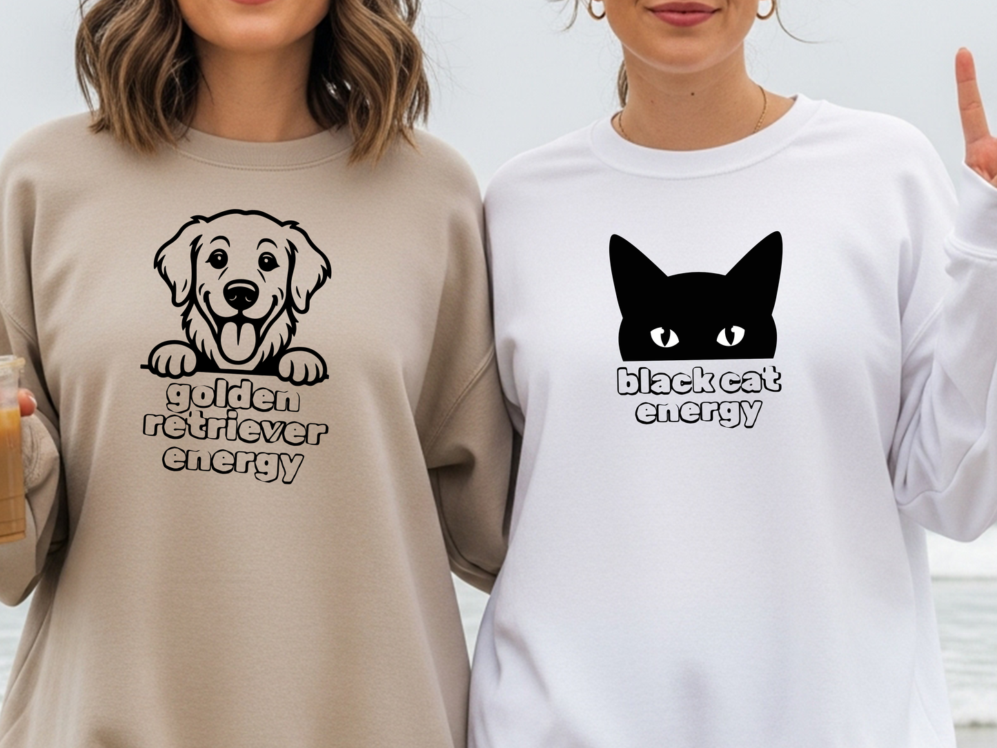 "Golden Retriever + Black Cat Energy" BFF Crewnecks