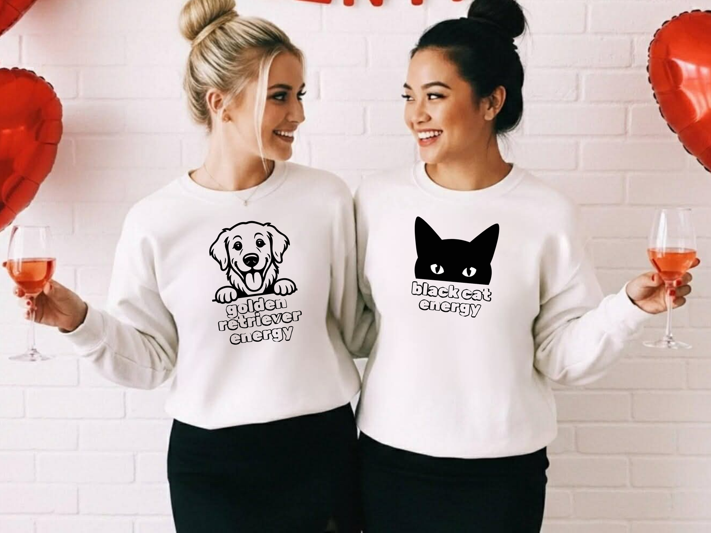 "Golden Retriever + Black Cat Energy" BFF Crewnecks