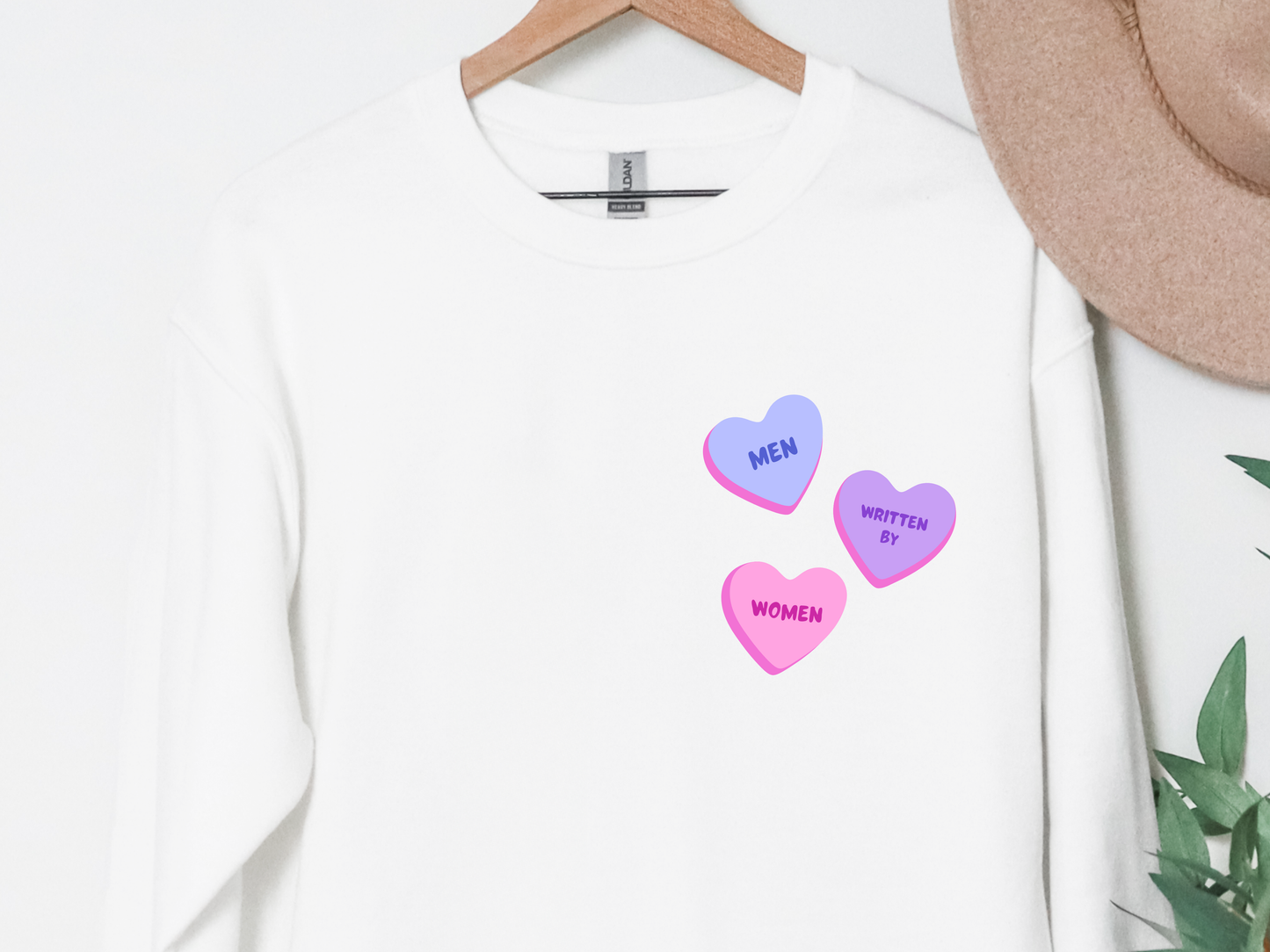 "Men Written By Women Candy Hearts" Crewneck