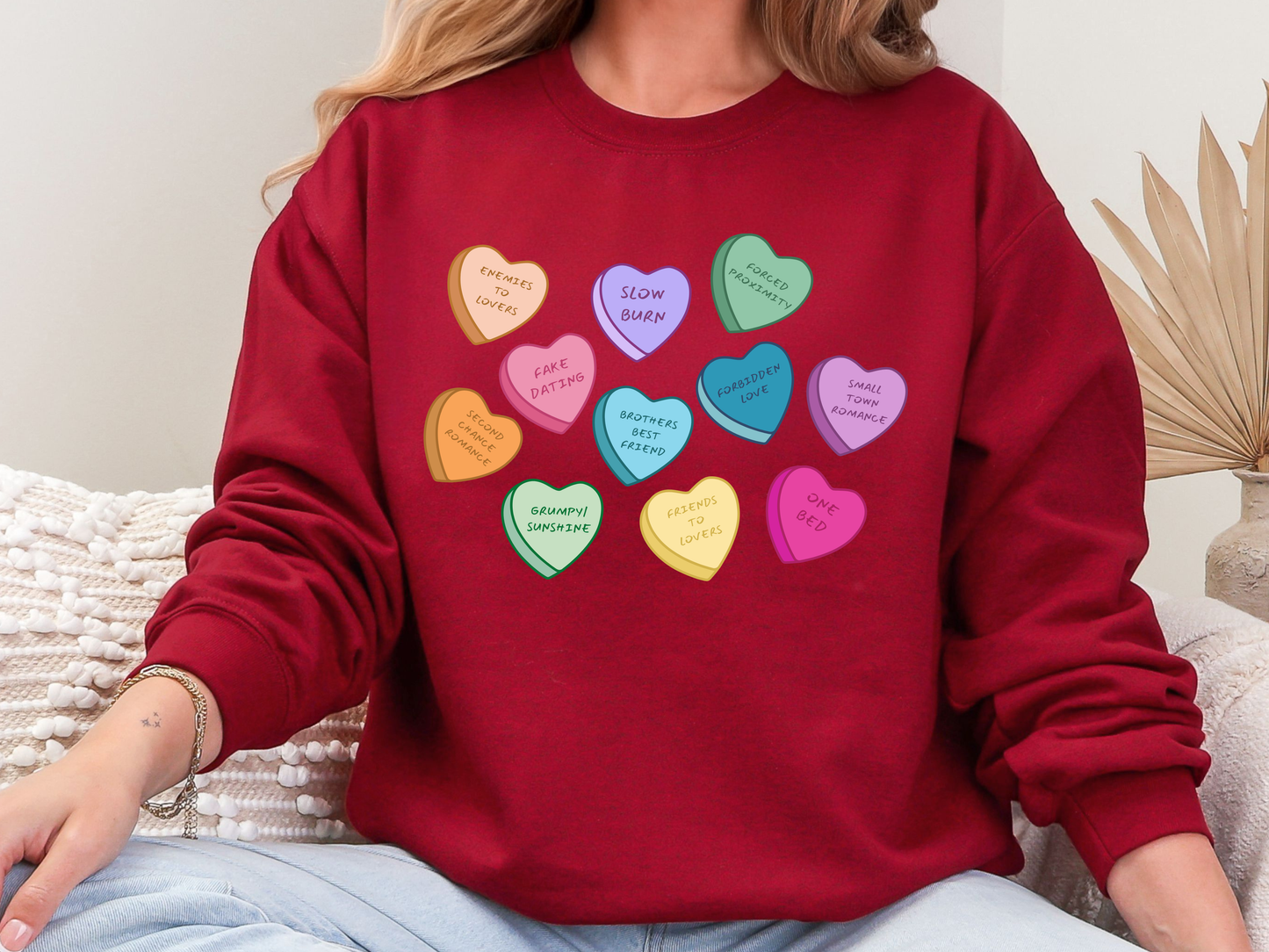 "Book Trope Candy Hearts" Crewneck