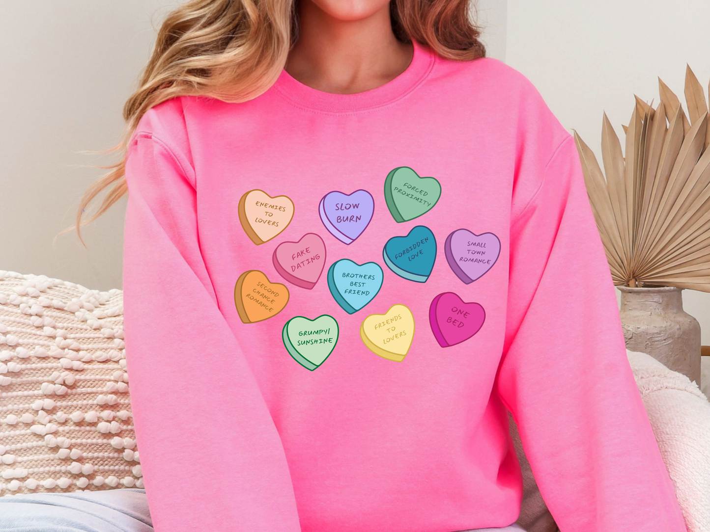 "Book Trope Candy Hearts" Crewneck